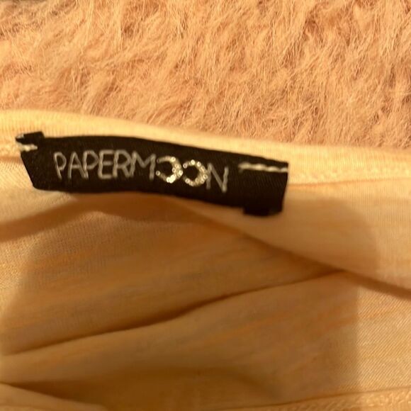 𝅺PAPERMOON Cream & Orange 3/4 Sleeve Top w/ Lace Hem, M - Picture 6 of 7